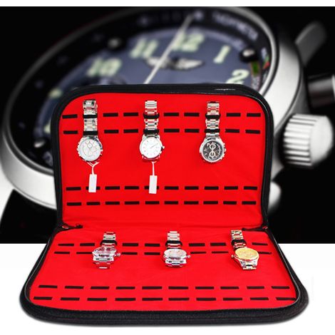 Boîte de rangement pour montres en PU à 20 emplacements, avec fermeture éclair, pour 20 pièces. (1/5)