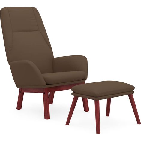 Chaise de relaxation avec repose-pied fauteuil de salon en tissu pieds bois d'hévéa taupe (1/5)