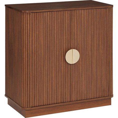 Pegane – Buffet bas 2 portes en placage noyer – Dimensions 80x40x85 cm – Poignées dorées – 2 compartiments avec étagère (1/5)