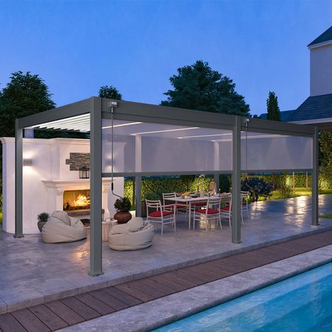 Pergola bioclimatica autoportante brand Ombréa VS - 4x6M bicolore + 2 tende anthracite