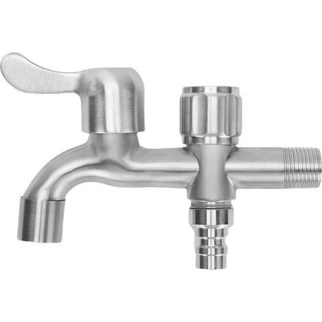 Robinet d'arrivée d'eau G1/2 inox 304 ouverture express deux sorties allongé pour lave-linge (1/5)