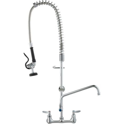 Robinet Commercial Mural avec Pulvérisateur Pré-Rinçage Bec Pivotant 305 mm Double Sortie Laiton Entraxe 203 mm (1/5)