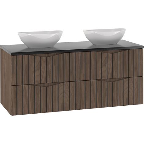 Petits-Meubles – Meuble double vasque 120cm – 4 tiroirs avec fermeture silencieuse – Vasques céramique incluses – Bois certifié FSC noir et noyer