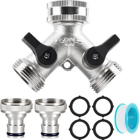 Répartiteur d'eau 2 voies 3/4" - Raccord d'eau - Distributeur de robinet - Répartiteur en Y - Tuyau d'alimentation pour machine à laver - Distributeur de tuyau d'arrosage - Adaptateur de jardin (1/5)