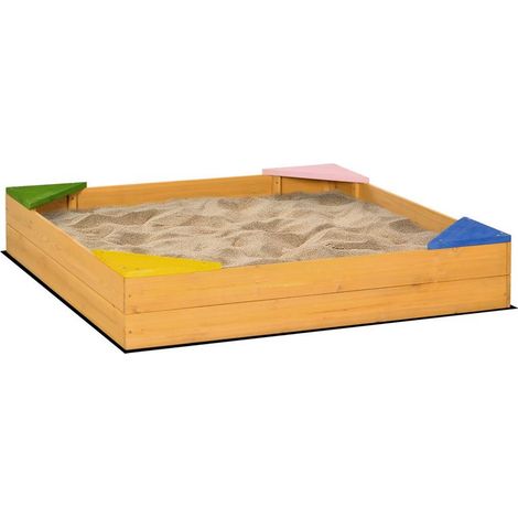 SABBIERA PER BAMBINI IN LEGNO DI ABETE CON DESIGN SENZA FONDO 109X109X20CM (1/5)