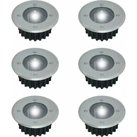 Lot de 6 lampes solaires LED encastrables au sol - Rondes - Diamètre : 85 mm - Résistantes aux intempéries - Façade en acier inoxydable - 6 cellules solaires Li (1/5)