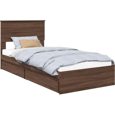Storage Bed with Drawer Brown Oak 75 x 190 cm Engineered Wood vidaXL