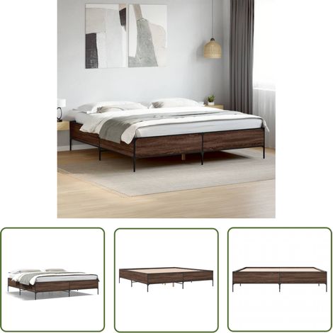The Living Store Bettgestell Braun Eichen-Optik 200x200 cm Holzwerkstoff Metall - Bettes Gestell - Doppelbett - Massivholzbette - Bettrahmen - Eiche Optik (1/5)