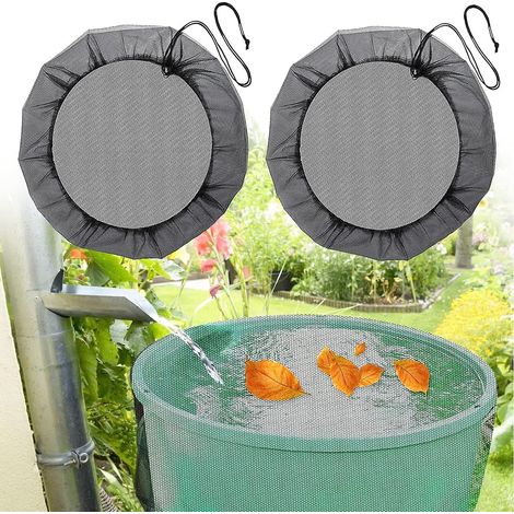 Ecleanfy - Lot de 2 filets pour récupérateur d'eau de pluie, housse 95 cm avec cordon, protection ajustable feuilles et moustiques (1/5)