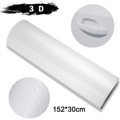 Autocollant de voiture en vinyle, film de fibre de carbone autocollant en vinyle de fibre de carbone film solaire de voiture(Blanc-152 cm x 30 cm)- (1/5)