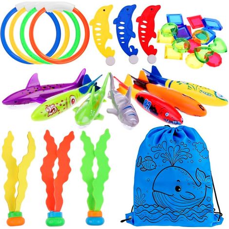 34pcs Diving Toys, Swimming Pool Toys for Children 5-12 Years  Scuba Diving Ring, Diving Toy Set with Rings, Dolphins (1/5)