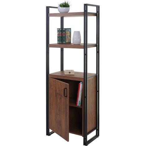 Bibliothèque HWC-A27, 165x55cm, compartiment avec porte, aspect chêne (1/5)