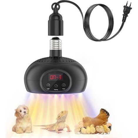 Heat Lamp 200W-500W, 3H-12H Timer, UVA/UVB Light, For Chicken Coops, Reptiles, Greenhouses (1/5)