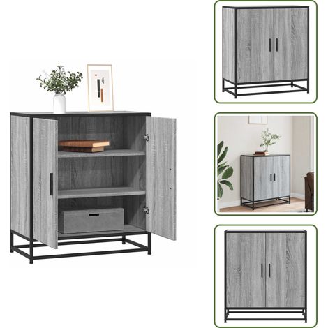 The Living Store Aparador madera ingeniería y metal gris Sonoma 68x35x76 cm - Aparador gris
