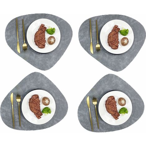 4Set de table en cuir en forme de larme Zhang Wen-Gris étoilé+Gris foncé - tapis de sol rond double face antidérapant lavable (1/5)