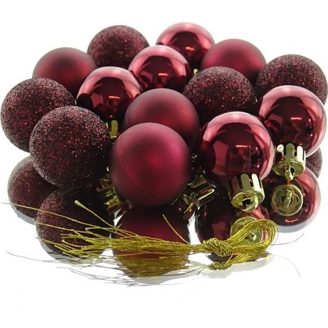 Weihnachtskugeln Ochsenblut bruchfest Ø 3 cm aus Kunststoff - 14er Set