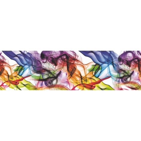 Frise murale auto-adhésive Color Smoke 14cm x 500cm – Motifs volutes de fumée multicolores – Pose facile sans bulles – Ag Art