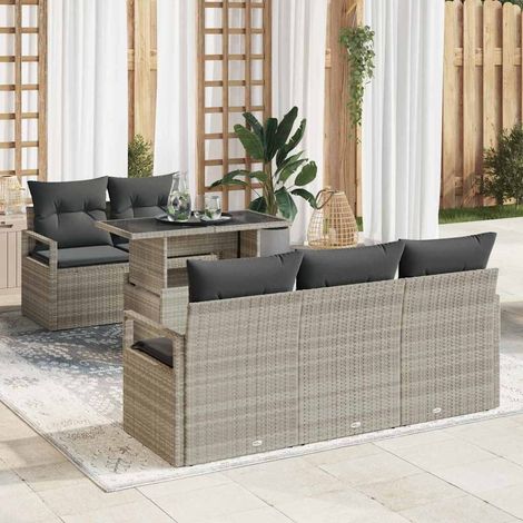 Conjunto de sofá de jardín 6 uds. 5-Número de plazas Gris Claro vidaXL (1/5)
