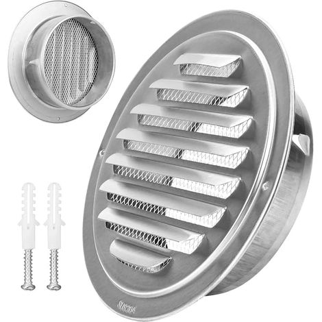 Rejilla de ventilación redonda de acero inoxidable 304, rejilla de ventilación redonda con lamas y mosquitera, rejilla de ventilación redonda para garaje, cocina, armario, bodega (120 mm/4,72 pulgadas (1/5)