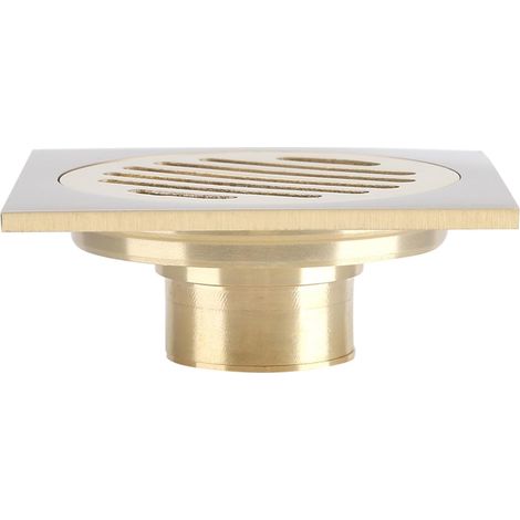 Drain de Sol Carré en Laiton Brossé Doré, Grille à Déchets de Douche de Salle de Bain, Crépine en Laiton Solide et pour Usage Domestique (1/5)