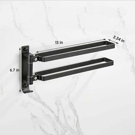 Porte Serviette Salle de Bain sans Percage, Porte Serviettes Murale en Acier Inoxydable 304 Deux Barres Pivotantes (1/4)