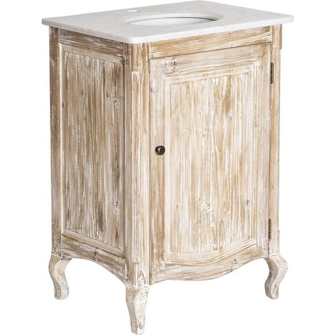 Meuble sous vasque en pin recyclé blanchi et marbre blanc Gemma (1/5)