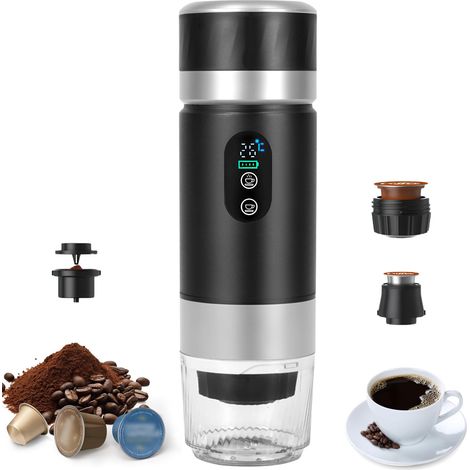 Machine à Café Capsule Portable, 3 en 1 Cafetières Expresso à Capsules et Café Moulu Machine à Expresso Électrique Chauffage Rapide pour Bureau Voyage Camping Maison (Noir) (1/5)