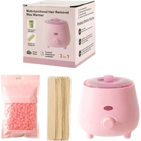TRADE SHOP - Kit Scaldacera Multifunzione 3 In 1 Per Depilazione Con Cera In Grani Spatole In Legno - (1/5)