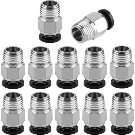 12 Pcs Pc4-M10 Raccord Pneumatique Pc4 M10 Connecteur Pneumatique pour Tube Ptfe, Pc4-M10 Pneumatique Connecteur, Raccord Rapide Droits Filetage M10 pour Extrudeur Imprimante 3D (1/5)