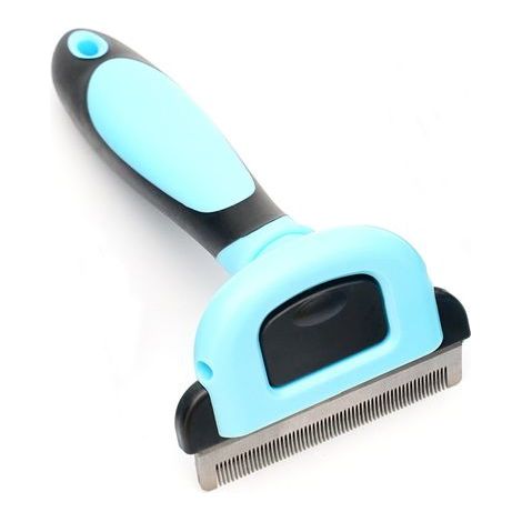 Tierhaarkamm zum Entfernen loser Haare, Hundehaarentfernungsmesser, Ausdünnkamm, feinzahniger Edelstahlkamm (mittelblau, 58 Zähne) (1/5)