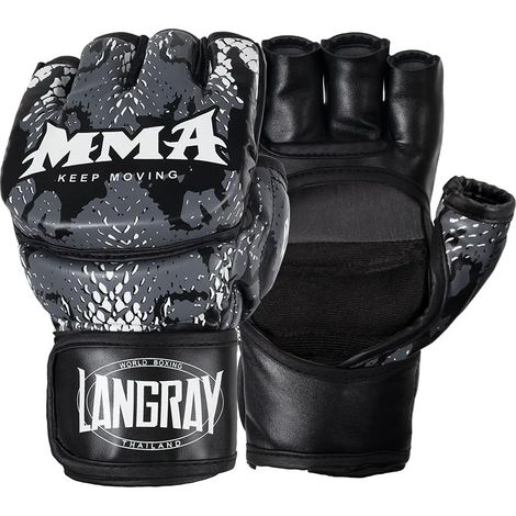 Gants de MMA,Faux Cuir Gants D'entraînement sans Doigts Gants UFC, Protection du Poignet Gants avec Ajustable Le Velcro pour La Formation Kickboxing Muay Thaï Arts Martiaux Mixtes，Noir,L