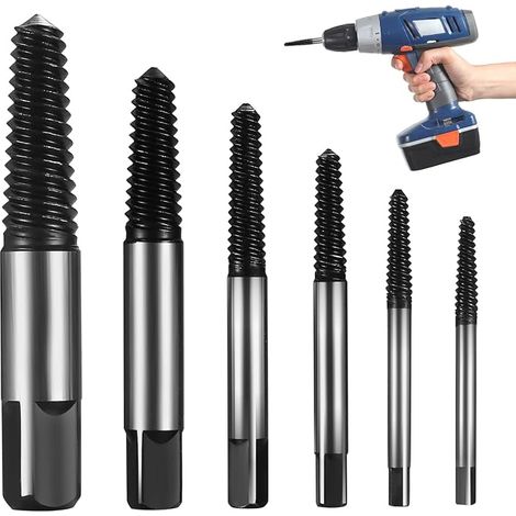 6 Pcs Kit d'extraction à vis cassées, Extracteur à vis cassée, Extracteur universel à boulons cassés, Tour à gauche, Extracteurs à vis rayées endommagés pour vis cassées à boulon et à vis rayées (1/5)