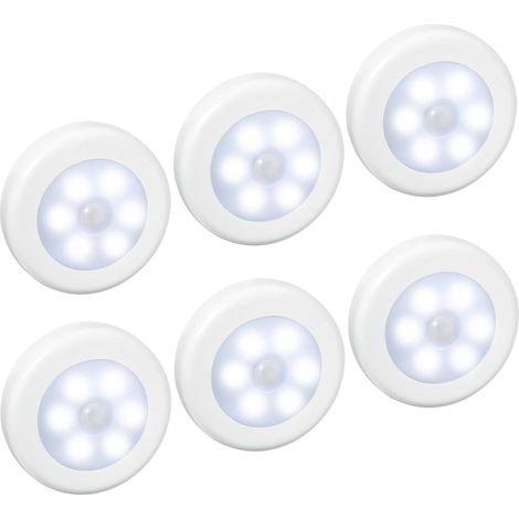 (6 Pack) Veilleuses Lampes LED à Détecteur,Lampe Détecteur de Mouvement,Lampe de Placard,Alimenté par Batterie (non Inclus),Lampe LED pour Escalier,Armoires,Placards,Facilité d'installation (Blanc) (1/5)