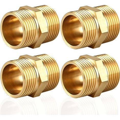 Mamelon double G1/2" (Ø 20mm) laiton mâle,4 pièces Mamelon double hexagonal G1/2"M/M,Raccord de jonction 2 x M Raccord fileté,Double mamelon Raccords en laiton convient pour l'eau potable (1/5)