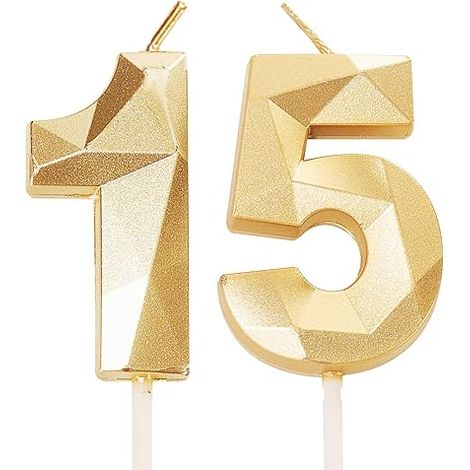 Bougies d'anniversaire 15e anniversaire, Bougie numéro 15 or Joyeux anniversaire, Décorations gâteau d'anniversaire 15 ans, fête d'anniversaire (1/5)