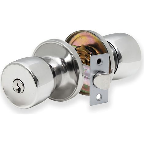 1 Poignée de porte, bouton de condamnation, serrure à clé, finition chrome poli, pour porte intérieure en bois