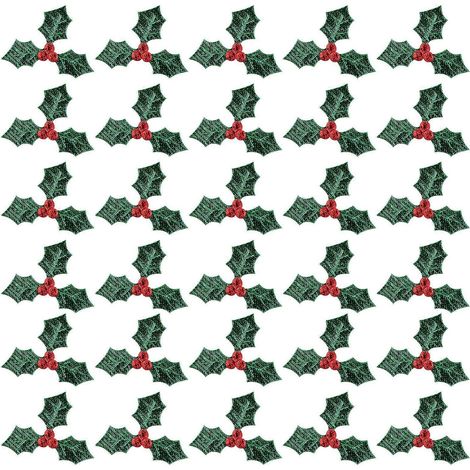 100 pièces de décorations de Noël artificielles créatives en forme de baies et de feuilles vertes, pour costumes, coiffes et ornements à suspendre (vert, 3 cm)-Green (1/2)