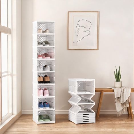 Meuble à chaussures pliable en plastique 88,9 x 66 x 355,6 cm (1/5)