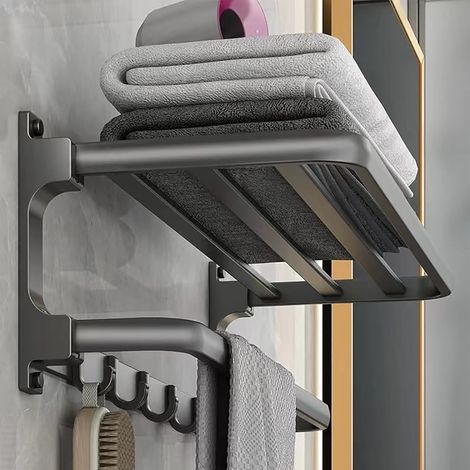 NOLUXA Porte-Serviettes sans perçage- Porte Serviettes de Salle de Bain - Montage Mural - avec 5 Crochets pour Serviettes de Bain, 58cm-Gris (1/5)
