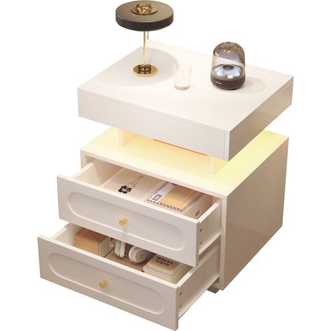 Comodino da Camera 40x50x60 cm, Portata Piano 50 kg, 2 Cassetti, Pannello Truciolare, Bianco, per Camera da Letto (1/5)
