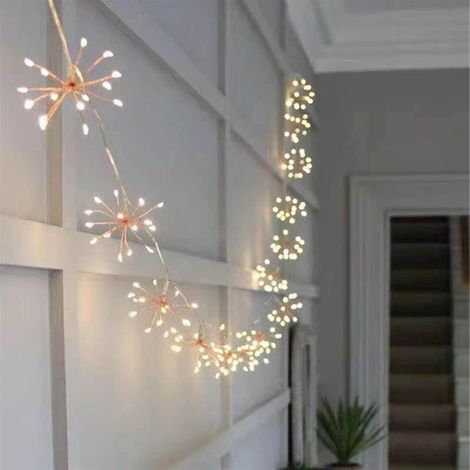 Guirlande solaire pissenlit feu d’artifice, 5 en 1 /50 LED, 8 modes, blanc chaud, jardin/terrasse/Noël. (1/5)