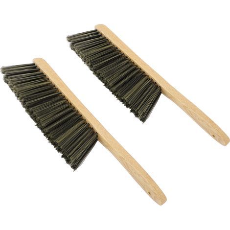 Set aus 2 Holzstaubbesen mit langem Stiel, Handbürste und weichen Borsten zur Reinigung von Gartenmöbeln (braun) (1/5)