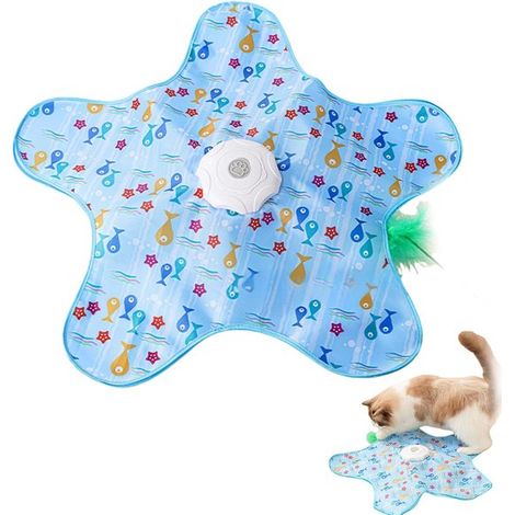 2-in-1 Versteckspiel für Katzen – 70 x 10 cm – Interaktives Indoor-Spielzeug – Automatisches 360°-Versteckspiel – Mit Köder – USB-aufladbar – Bewegungsmelder – Fisch-Design – Blau
