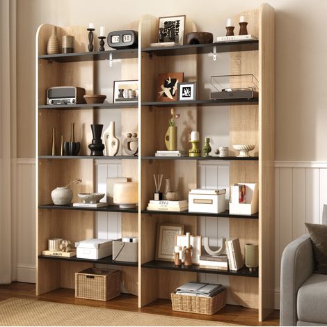 Libreria alta 160 cm, con 5 ripiani a giorno, ampia capacità, struttura stabile, ideale per soggiorno e ufficio, in legno naturale (1/5)