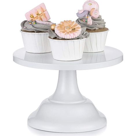 Présentoir à gâteaux blanc rond de 20 cm pour mariage, desserts et cupcakes. Idéal pour un goûter, un anniversaire, un anniversaire de mariage ou une baby shower. (1/4)