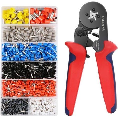 Kit de Sertissage pour Cosses Électriques - Pince Sertisseuse avec 1200 Embouts de Cosses Isolées - pour Câbles de 0.5 à 6mm² (1/4)