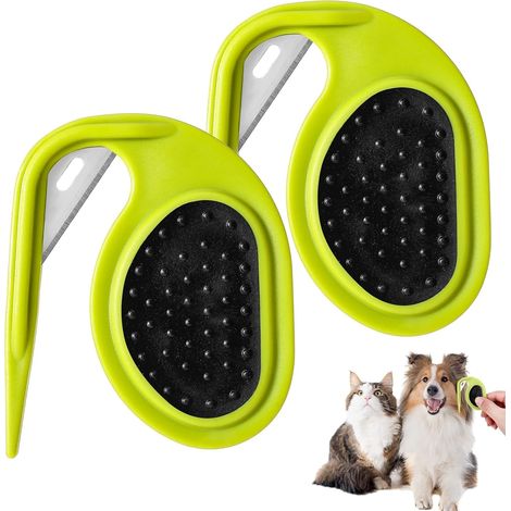 Lot de 2 outils pour démêlage de poils d'animaux : peigne coupe-nœuds pour chats, tapis de toilettage pour chiens, accessoires de toilettage avec poignées antidérapantes. (1/5)
