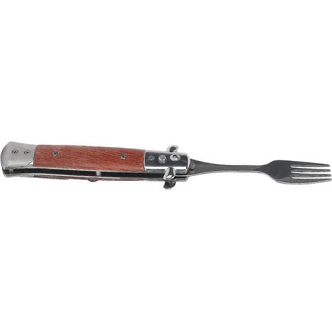 Fourche pliante à ressort en acier inoxydable avec manche en séquoia, idéale pour le camping en plein air (1/5)