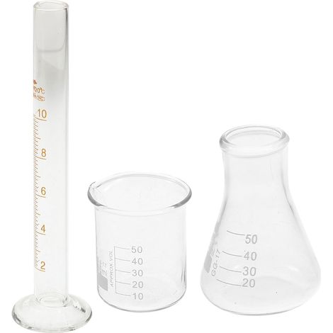3pièces Kit Scientifique Verre Bécher Cylindre Gradué et Flacon Conique pour Laboratoire Résistant Haute Température Précision Graduée Chimie Pratique pour Étudiants (1/5)