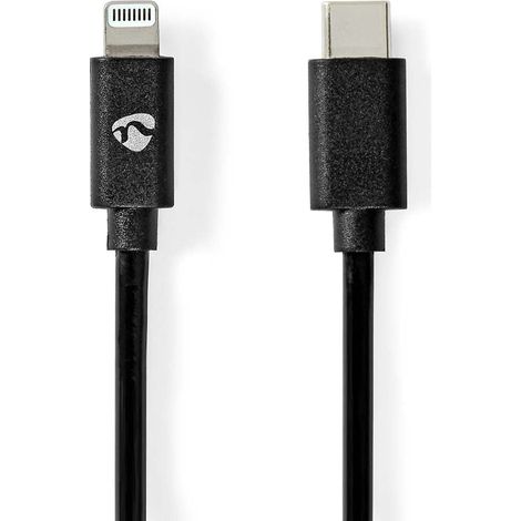 Cable lightning usb 20 apple lightning 8 broches usb c male 480 mbps nickele 200 m rond pvc noir enveloppe (1/5)
